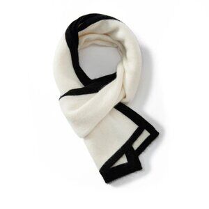 Slipintosoft Short Ribbed Cashmere Winter Wrap Colorblock Scarf Ivory